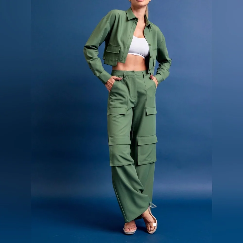 #495021 🛑S,L HIGH END Woven Cargo Jacket & Pants Set - Picture 5 of 16